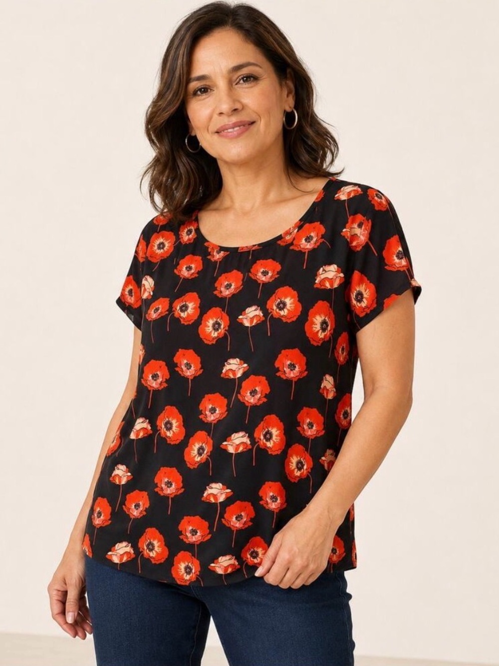 CAbi Dark Floral Poppy Split Back Blouse Art Teacher Workwear Top Small